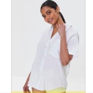 Forever21 Oversized Button-Front Shirt, WHITE, Size Small. NWT
